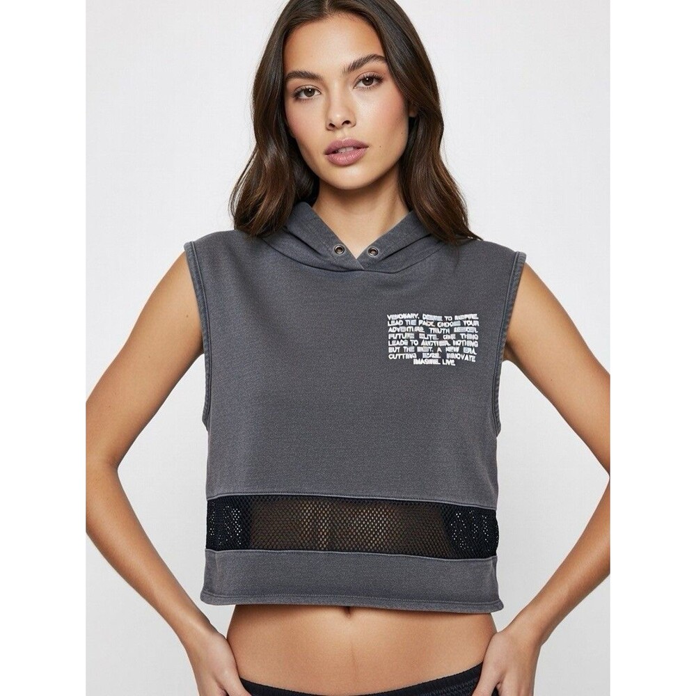 Women’s Forever 21 Mid-drift Tank Sweatshirt Size S Black With Hood